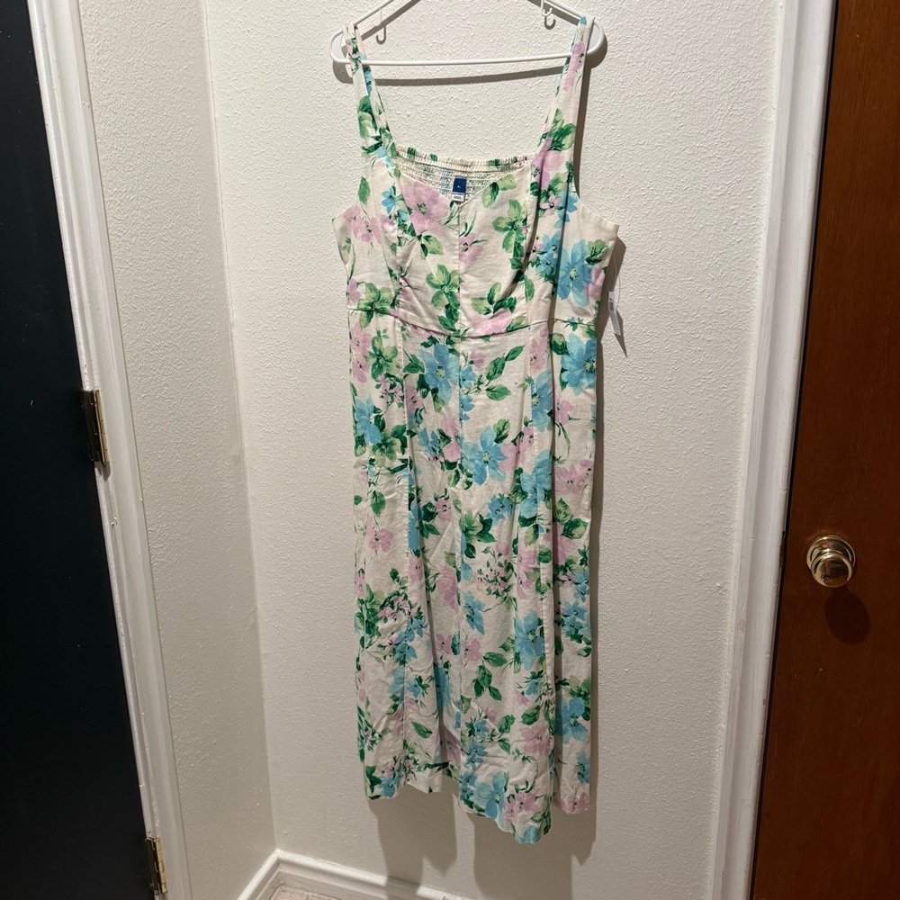 Floral Spaghetti Strap Midi Dress in Pastel Pink, Blue & Green